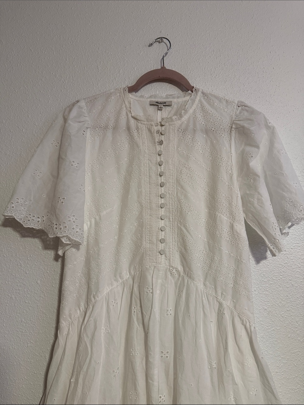 Madewell Eyelet Flutter Sleeve Mini Dress in Cotton - Picture 3 of 13